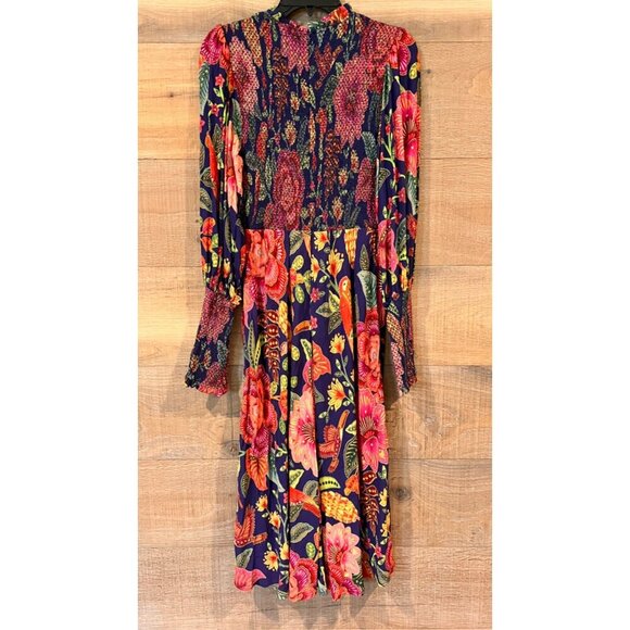 FARM Rio Macaw Bloom Floral Smocked Mock Neck Juliet Sleeve Dress size M - Picture 7 of 11